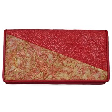 Genuine Stingray Bifold Leather Purse with Gold Cocoon- Light Red