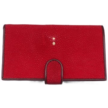 Genuine Stingray Bifold Leather Purse - Dark Red